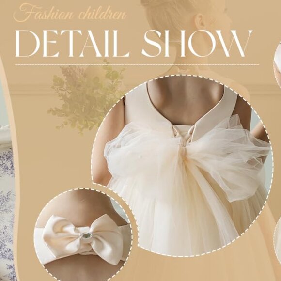 Girls Sleeveless Formal Princess Pageant Flower Girl Gown Satin/Tulle IVORY Sz 8 - Picture 7 of 8